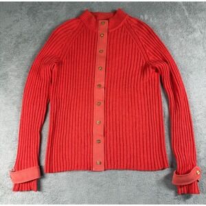 St. John Sport Women's Gold Button Up Cable Knit Sweater Coral Size Large